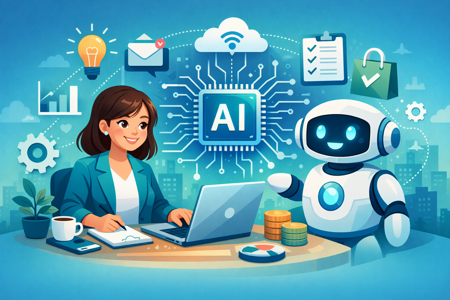 Bizneswoman i AI w pracy